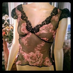 *3/$30* Betsey Johnson Sheer Floral Top Small